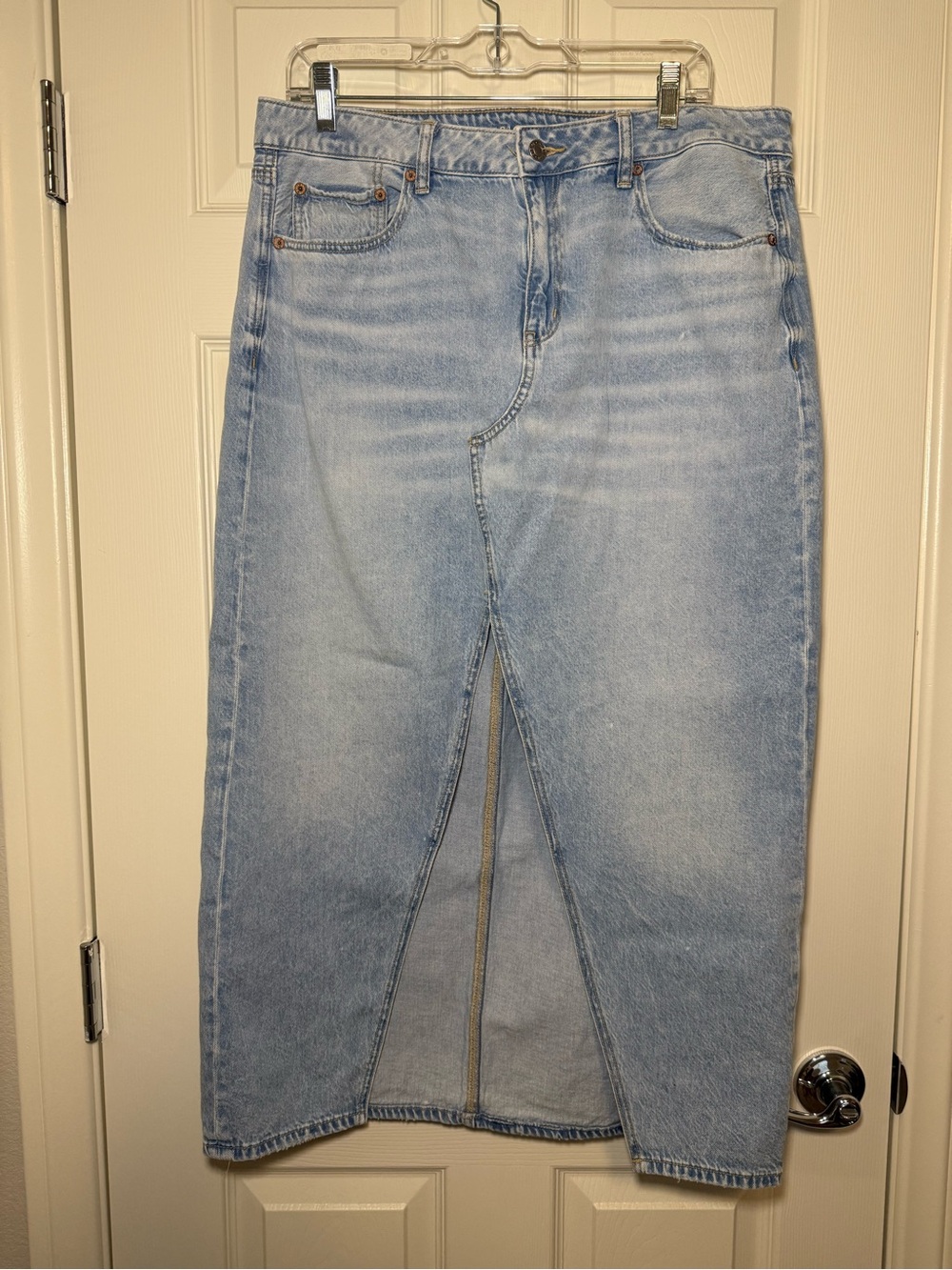 American Eagle Outfitters Light Blue Washed Denim Midi Skirt
